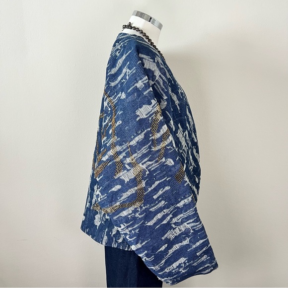 NWT Zara Beaded Denim-Effect Quilted Kimono Jacket Blue Boho Women’s Size M/L - Picture 5 of 11
